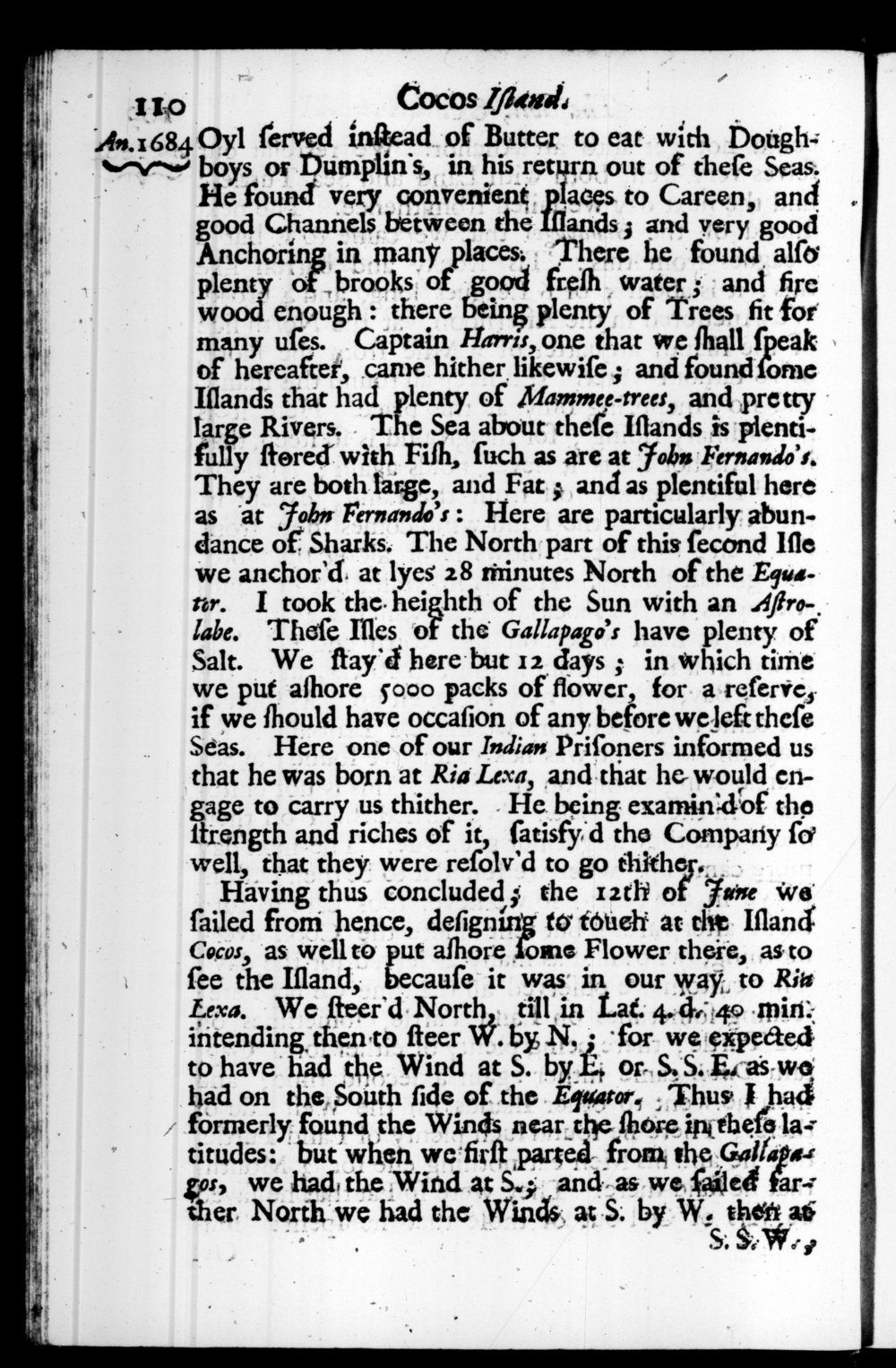 Page 110 screenshot of the book A New Voyage Round the World by William Dampier (1697 Edition).