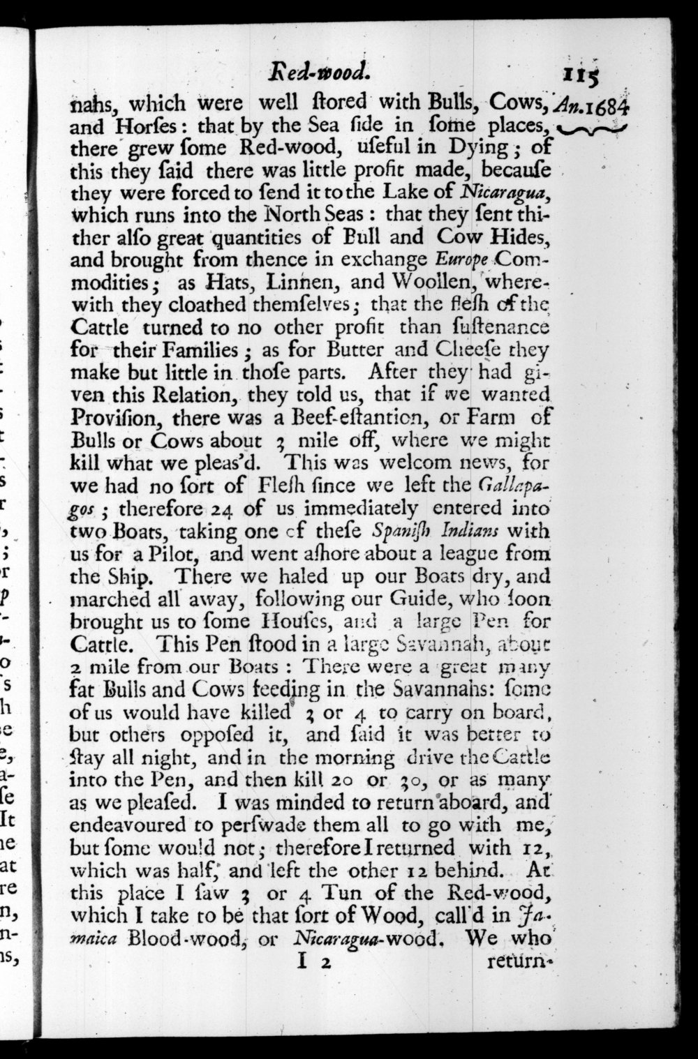 Page 115 screenshot of the book A New Voyage Round the World by William Dampier (1697 Edition).