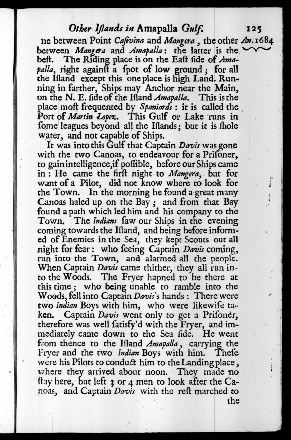 Page 125 screenshot of the book A New Voyage Round the World by William Dampier (1697 Edition).