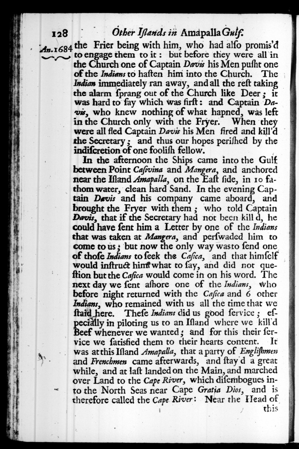 Page 128 screenshot of the book A New Voyage Round the World by William Dampier (1697 Edition).