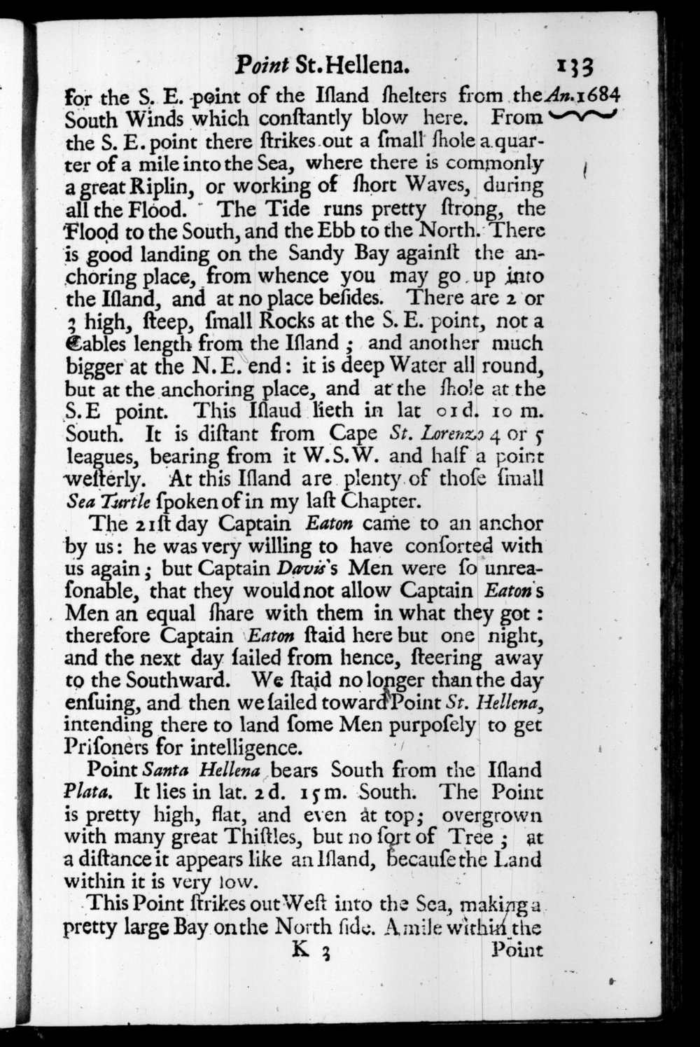 Page 133 screenshot of the book A New Voyage Round the World by William Dampier (1697 Edition).