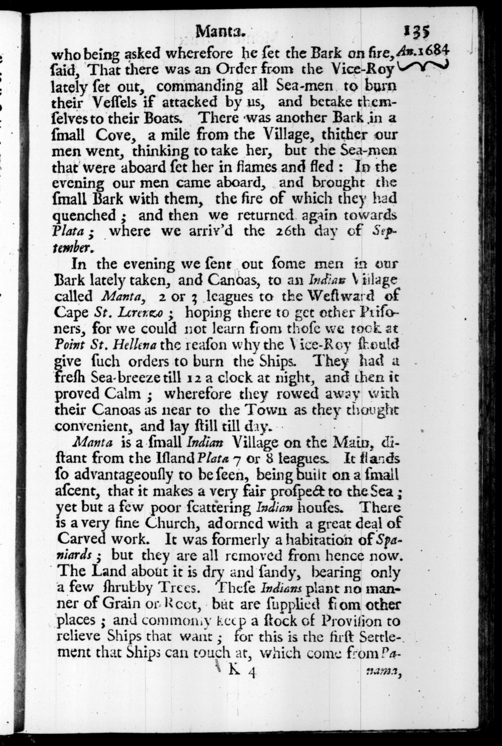 Page 135 screenshot of the book A New Voyage Round the World by William Dampier (1697 Edition).