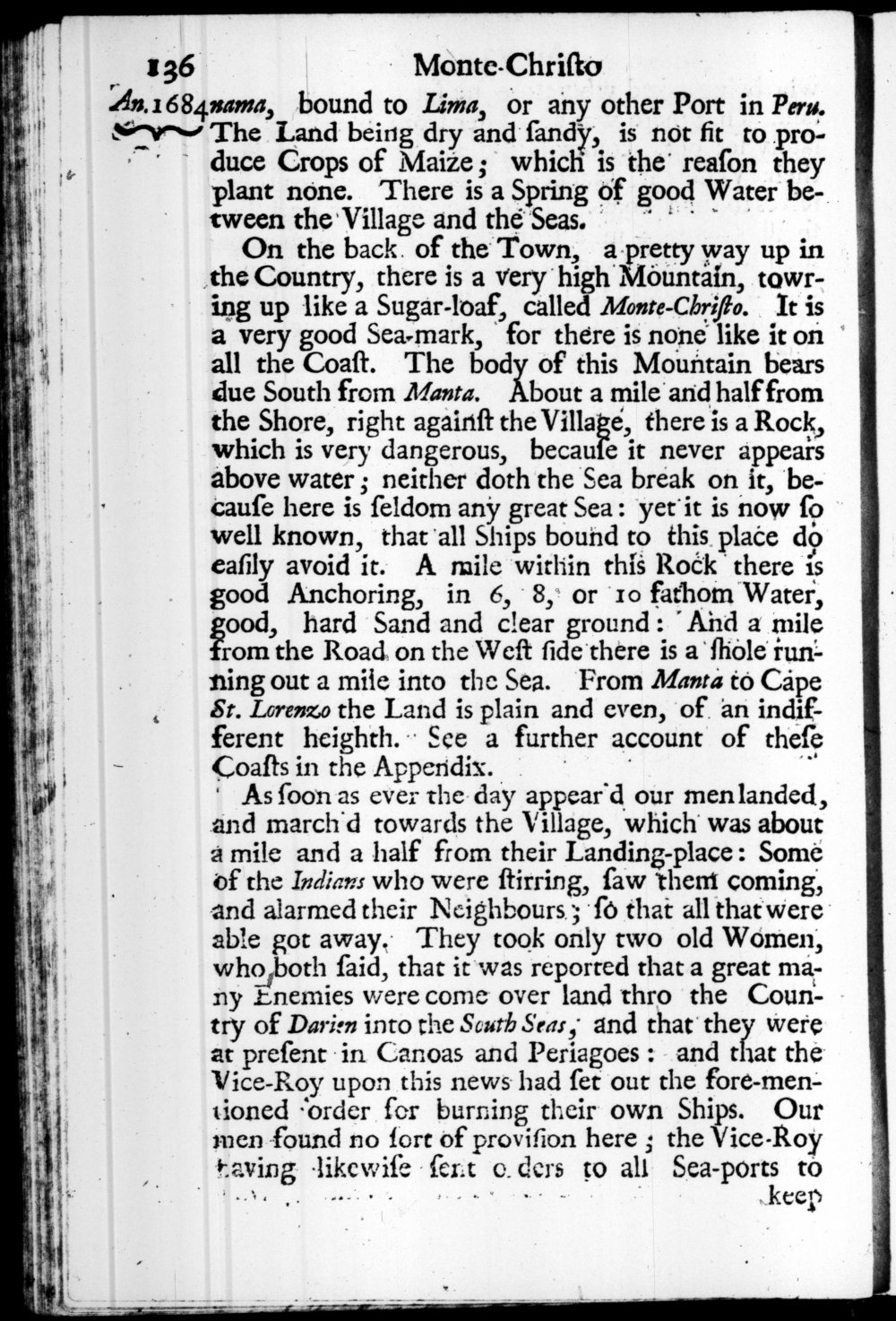 Page 136 screenshot of the book A New Voyage Round the World by William Dampier (1697 Edition).
