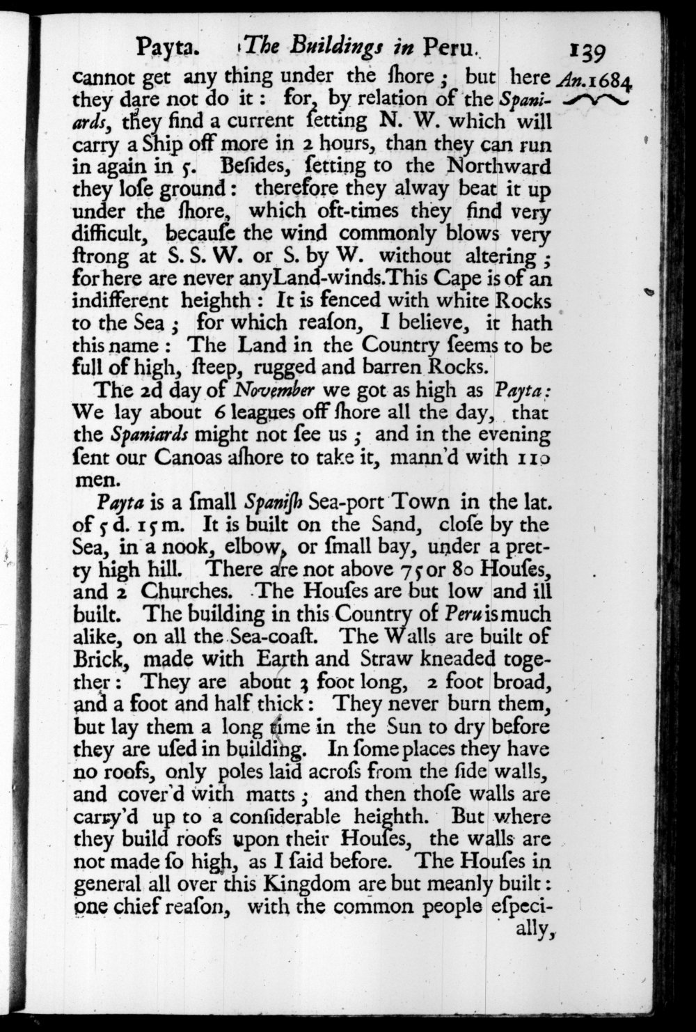 Page 139 screenshot of the book A New Voyage Round the World by William Dampier (1697 Edition).