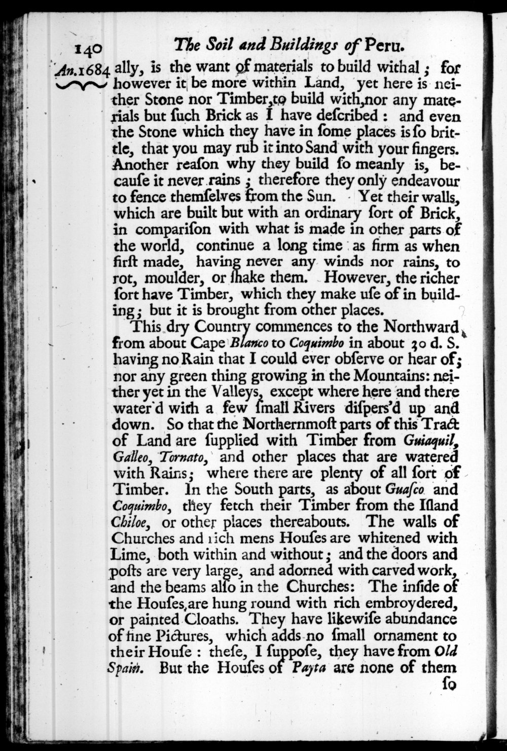 Page 140 screenshot of the book A New Voyage Round the World by William Dampier (1697 Edition).