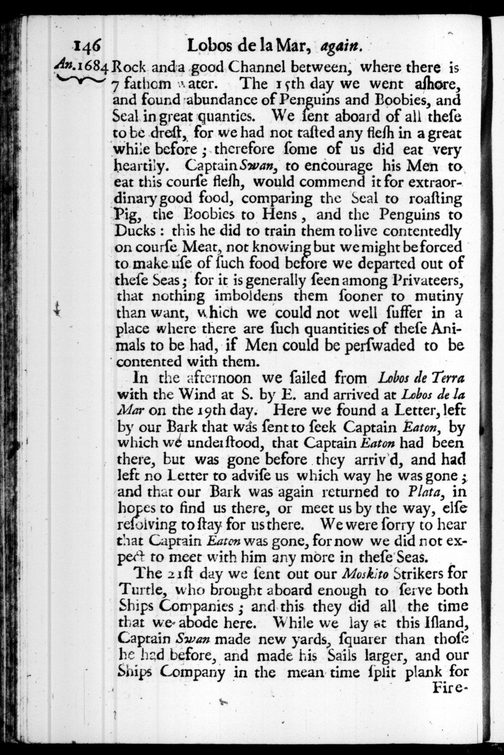 Page 146 screenshot of the book A New Voyage Round the World by William Dampier (1697 Edition).