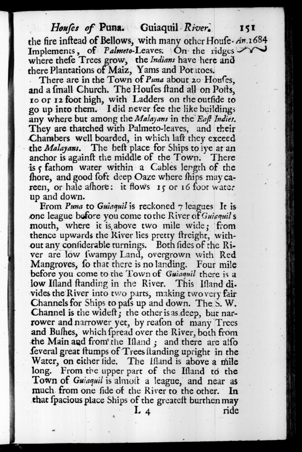 Page 151 screenshot of the book A New Voyage Round the World by William Dampier (1697 Edition).