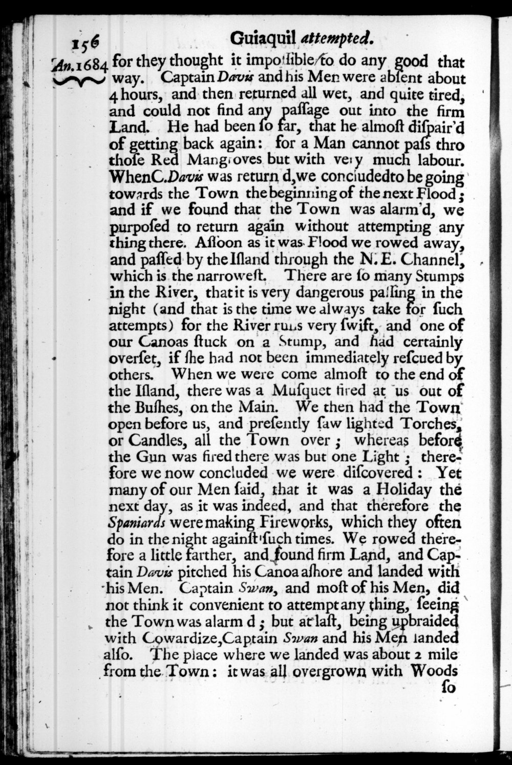 Page 156 screenshot of the book A New Voyage Round the World by William Dampier (1697 Edition).