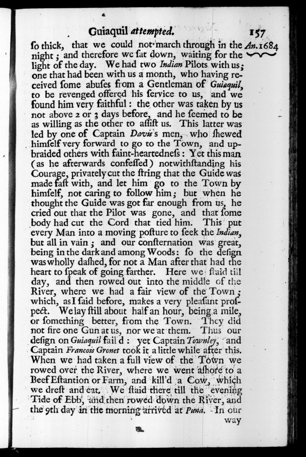 Page 157 screenshot of the book A New Voyage Round the World by William Dampier (1697 Edition).