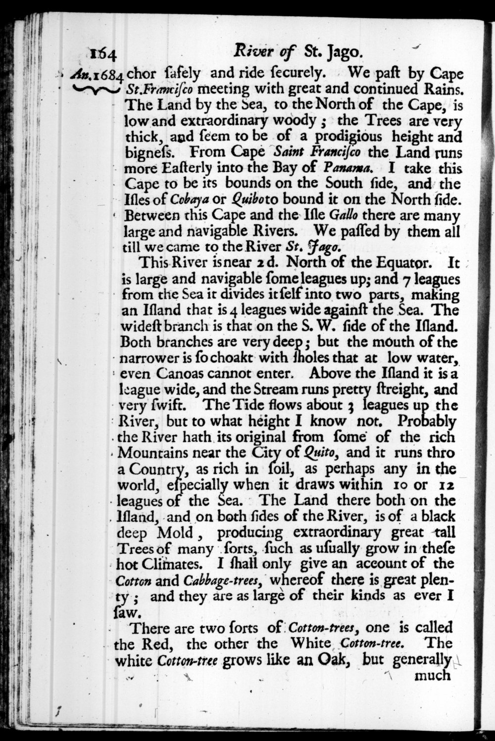 Page 164 screenshot of the book A New Voyage Round the World by William Dampier (1697 Edition).