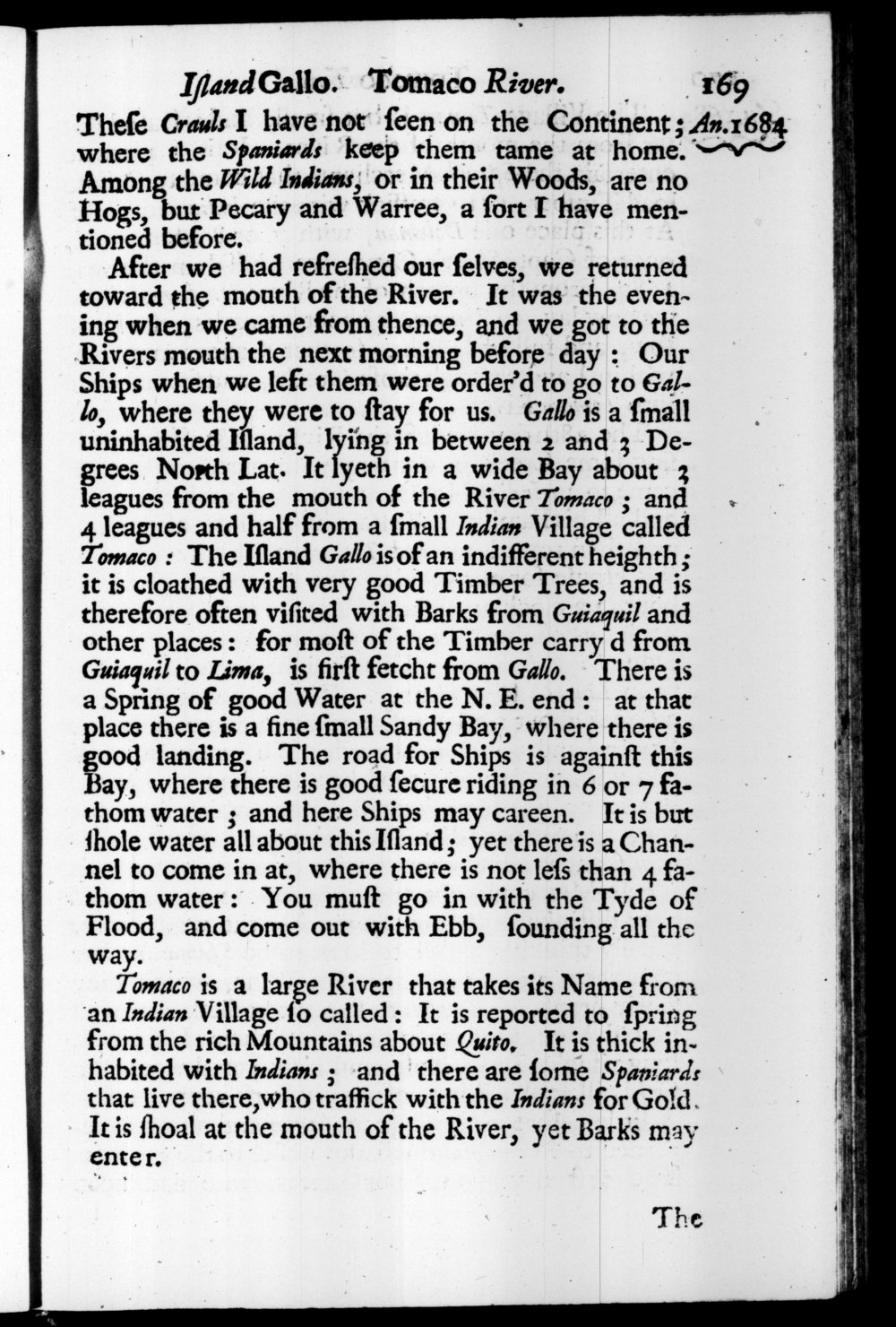 Page 169 screenshot of the book A New Voyage Round the World by William Dampier (1697 Edition).