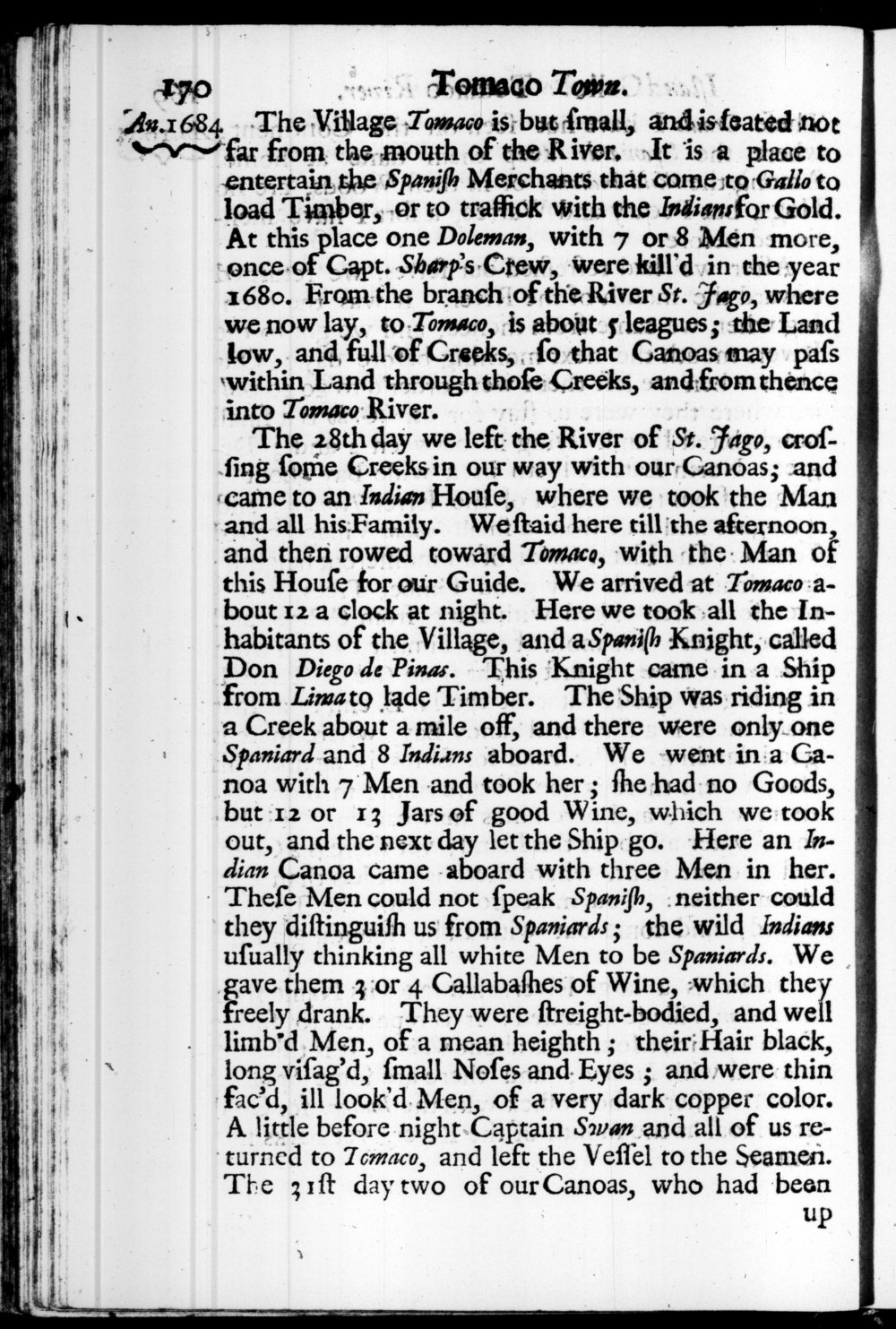 Page 170 screenshot of the book A New Voyage Round the World by William Dampier (1697 Edition).