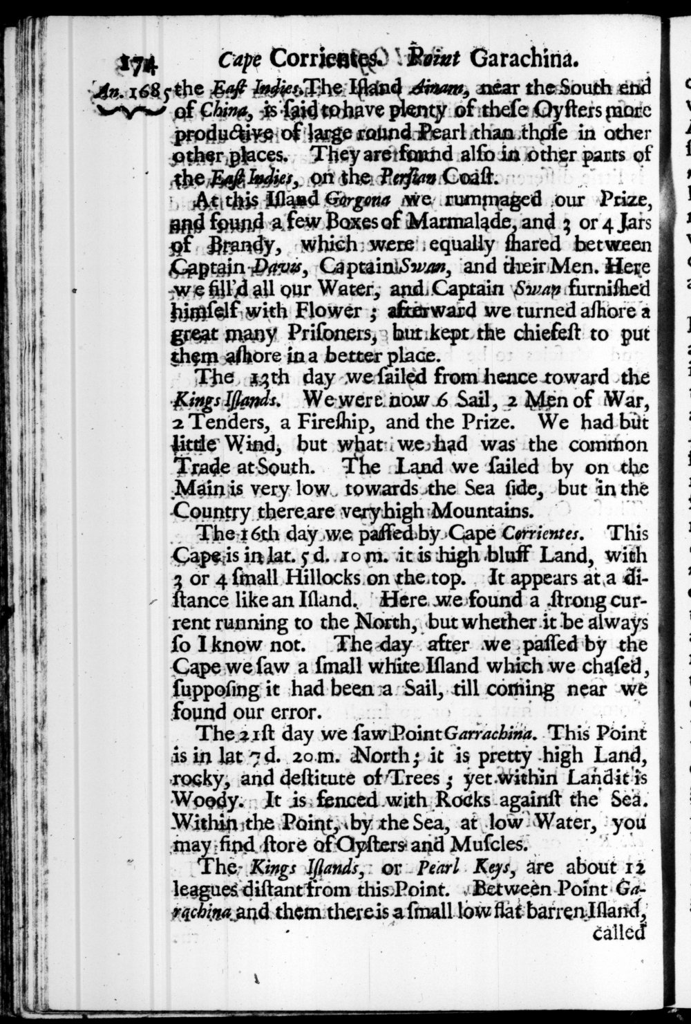 Page 174 screenshot of the book A New Voyage Round the World by William Dampier (1697 Edition).