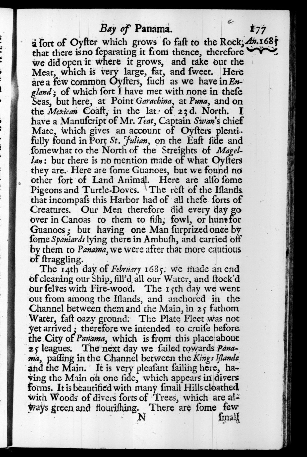 Page 177 screenshot of the book A New Voyage Round the World by William Dampier (1697 Edition).
