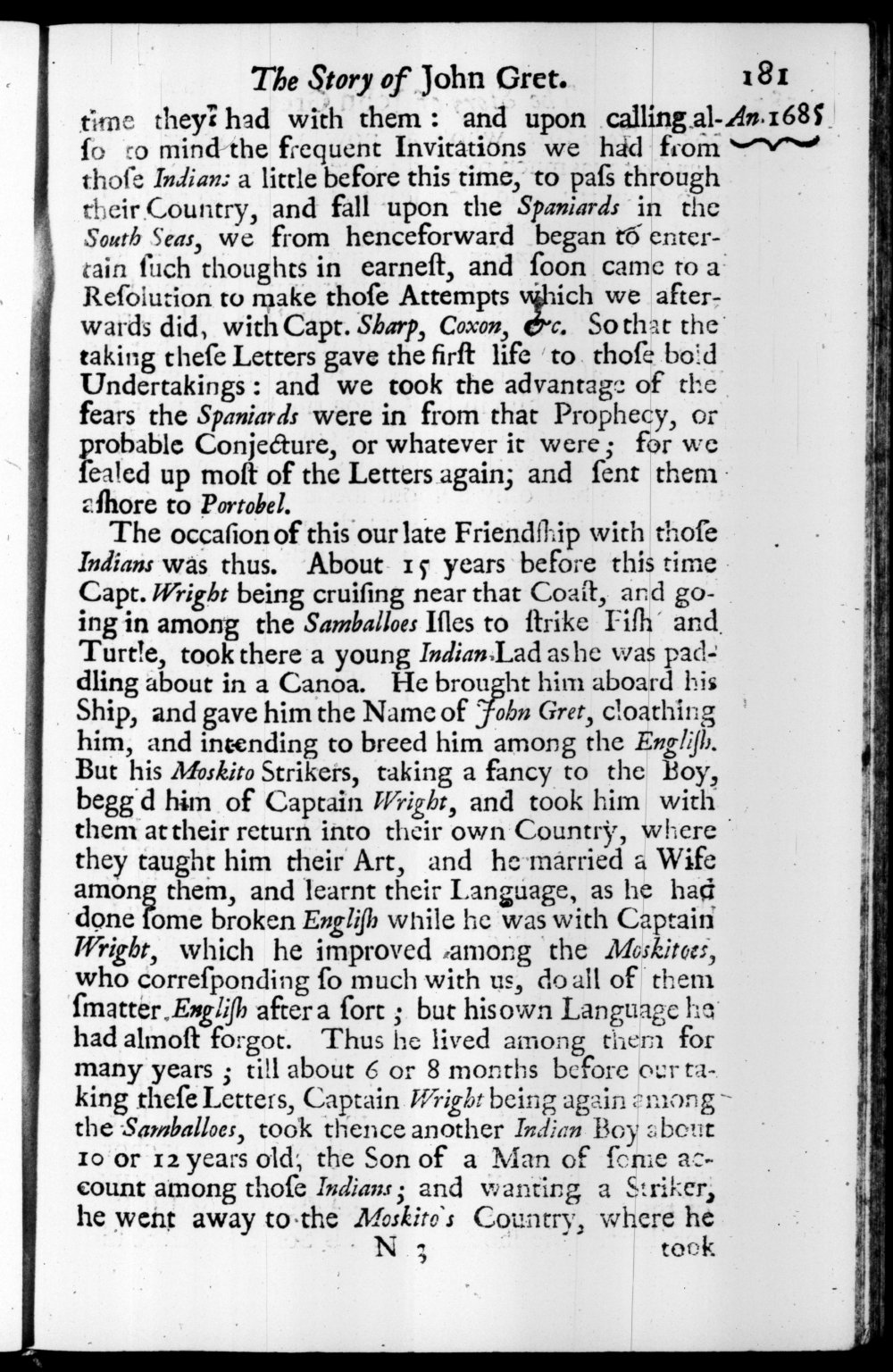 Page 181 screenshot of the book A New Voyage Round the World by William Dampier (1697 Edition).