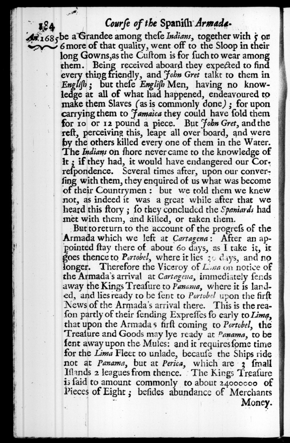 Page 184 screenshot of the book A New Voyage Round the World by William Dampier (1697 Edition).