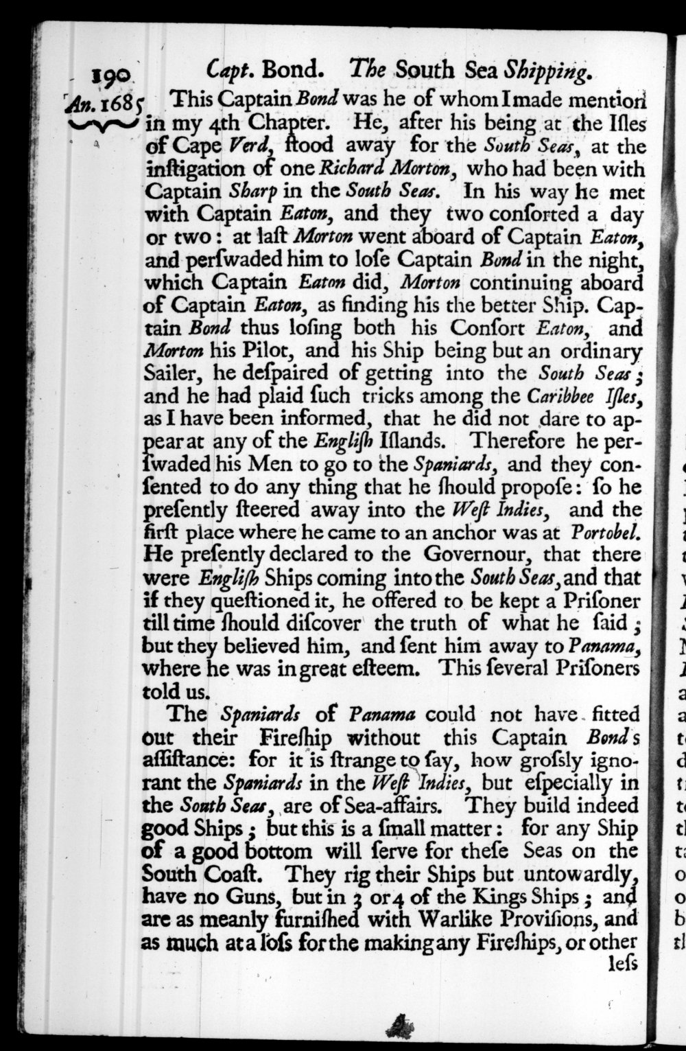 Page 190 screenshot of the book A New Voyage Round the World by William Dampier (1697 Edition).
