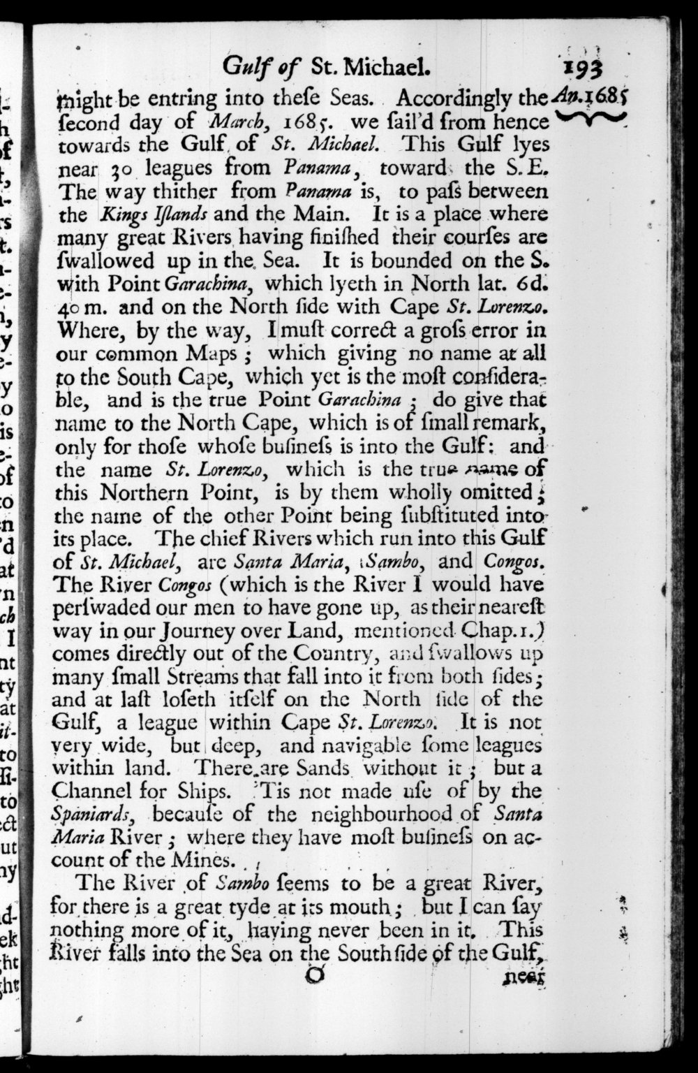 Page 193 screenshot of the book A New Voyage Round the World by William Dampier (1697 Edition).