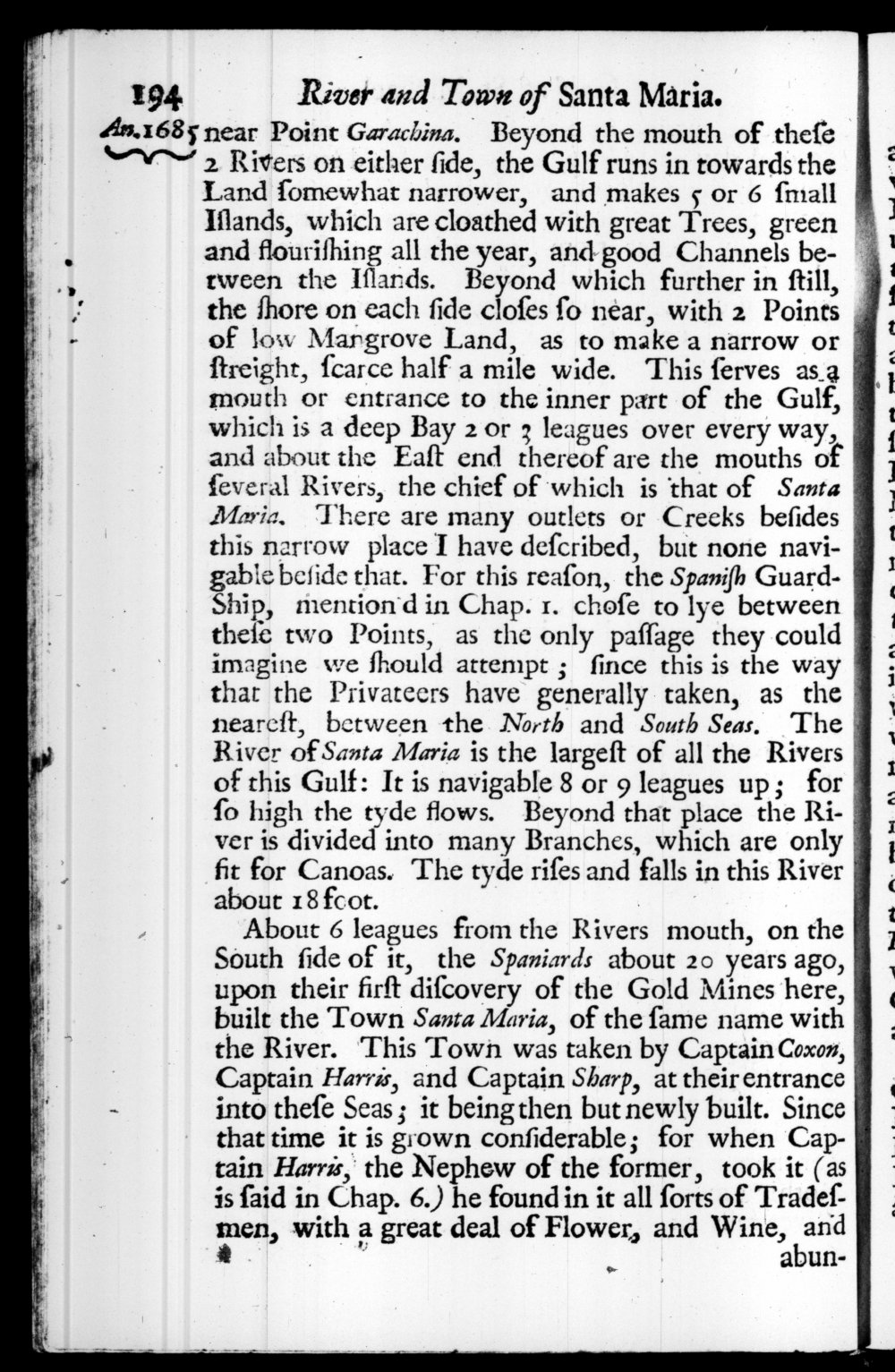 Page 194 screenshot of the book A New Voyage Round the World by William Dampier (1697 Edition).