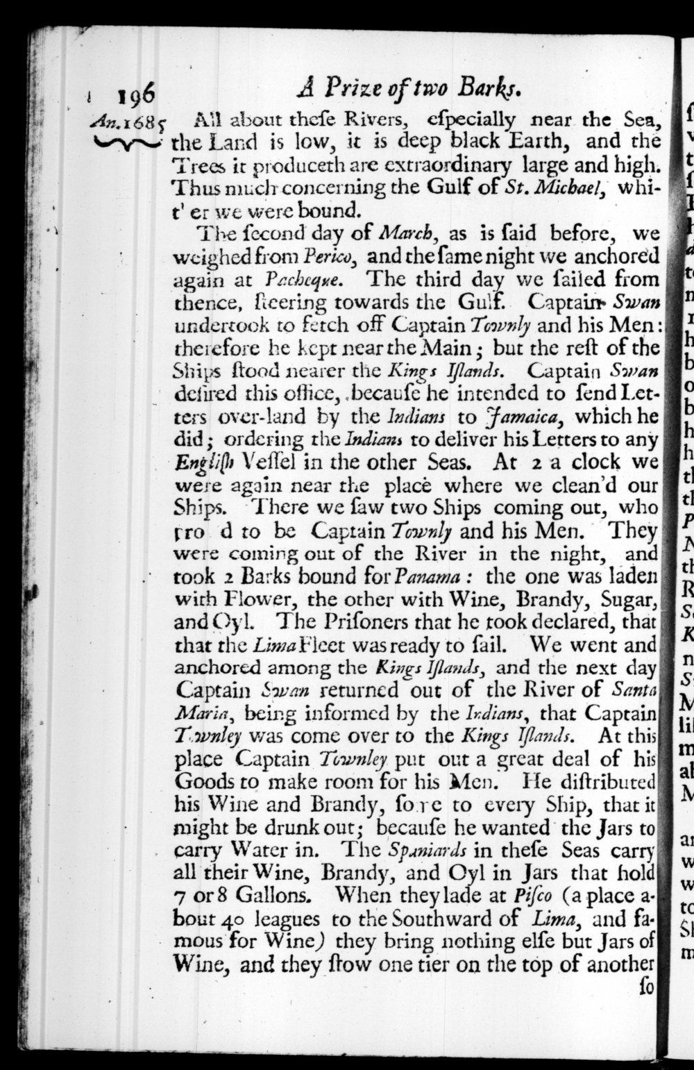 Page 196 screenshot of the book A New Voyage Round the World by William Dampier (1697 Edition).