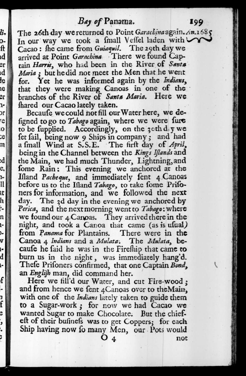 Page 199 screenshot of the book A New Voyage Round the World by William Dampier (1697 Edition).