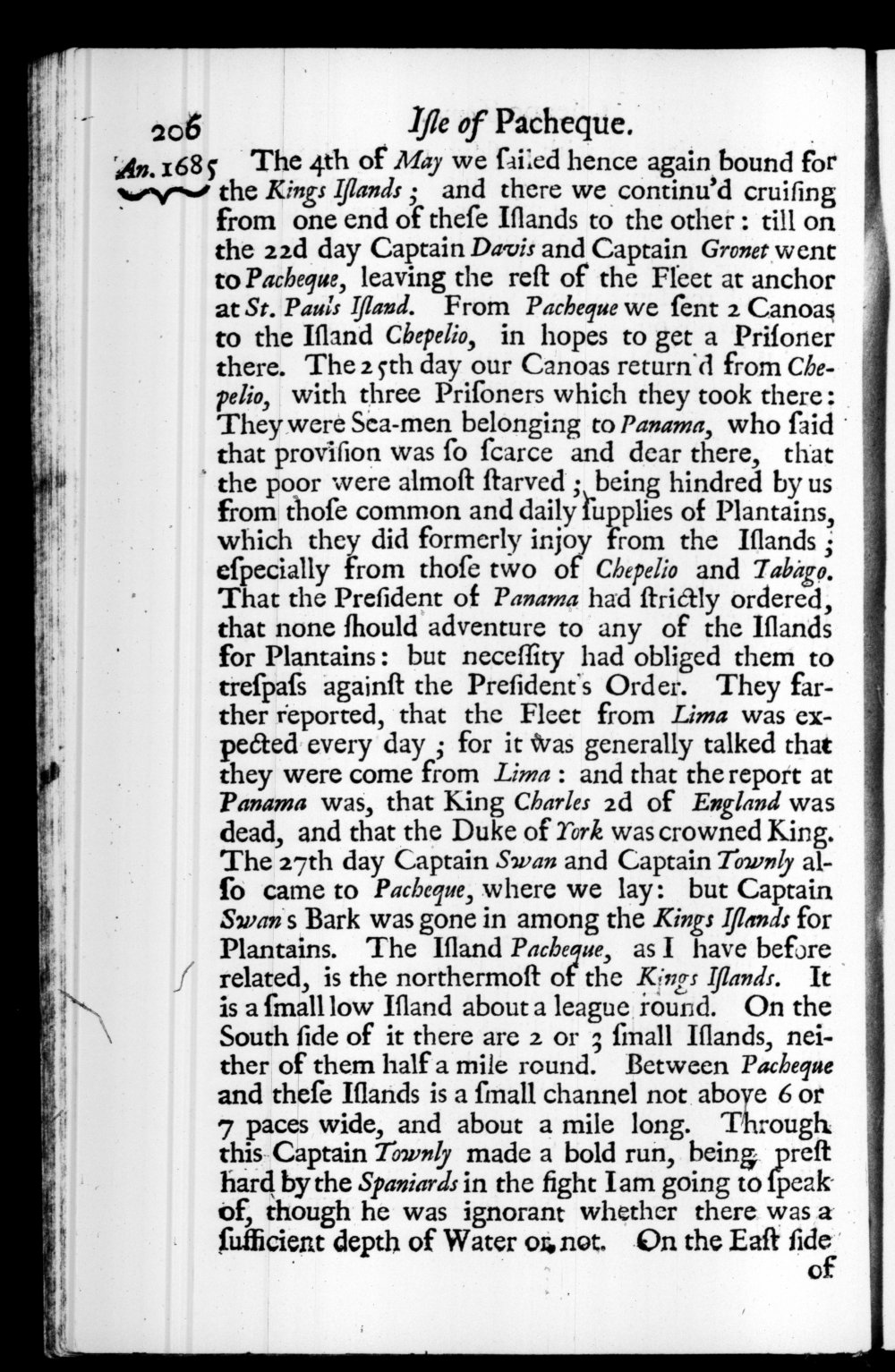 Page 206 screenshot of the book A New Voyage Round the World by William Dampier (1697 Edition).
