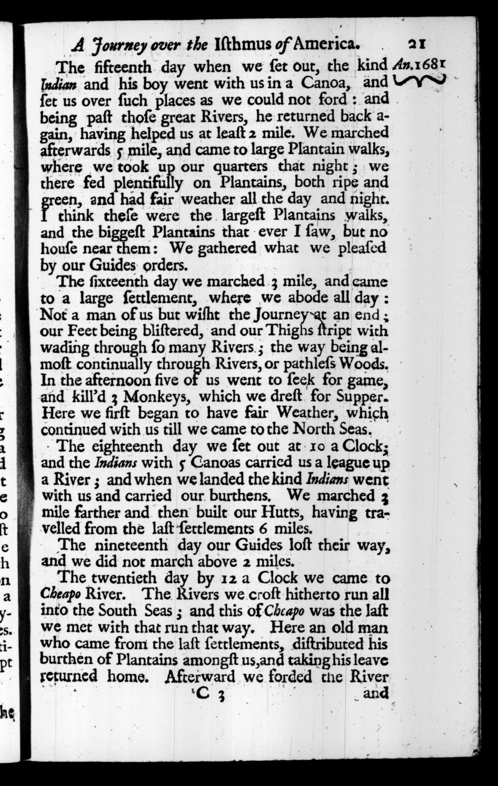 Page 21 screenshot of the book A New Voyage Round the World by William Dampier (1697 Edition).