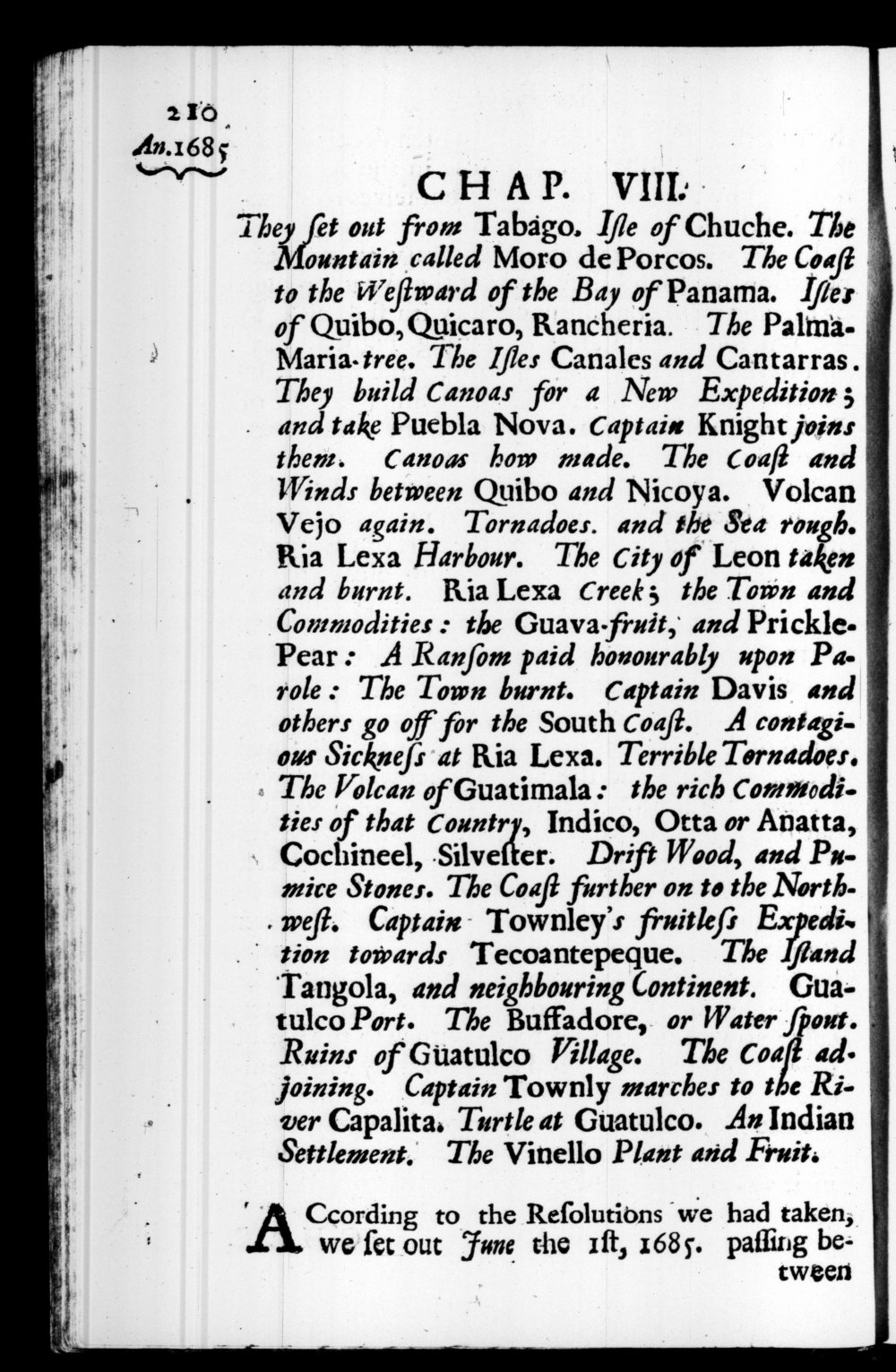 Page 210 screenshot of the book A New Voyage Round the World by William Dampier (1697 Edition).