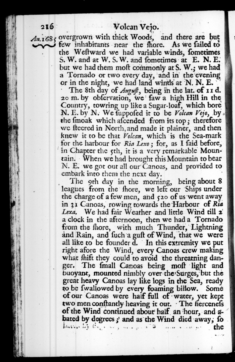 Page 216 screenshot of the book A New Voyage Round the World by William Dampier (1697 Edition).
