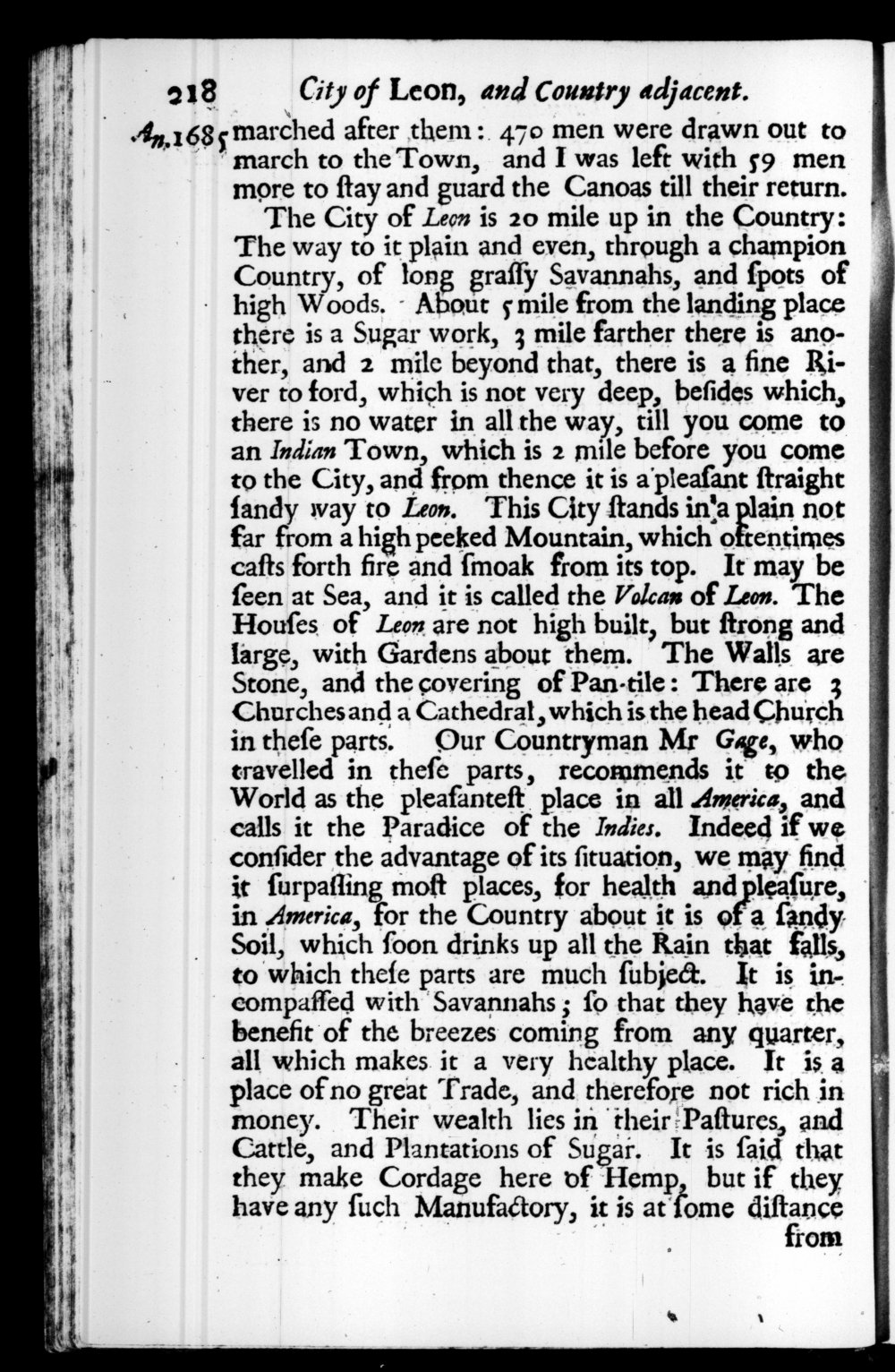Page 218 screenshot of the book A New Voyage Round the World by William Dampier (1697 Edition).