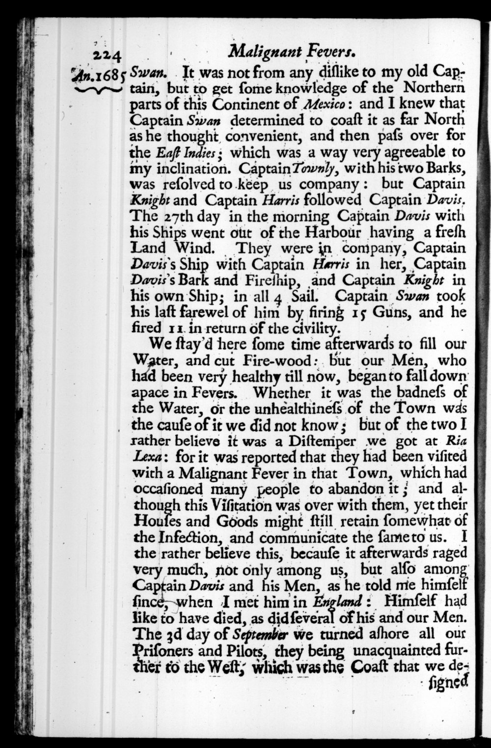 Page 224 screenshot of the book A New Voyage Round the World by William Dampier (1697 Edition).