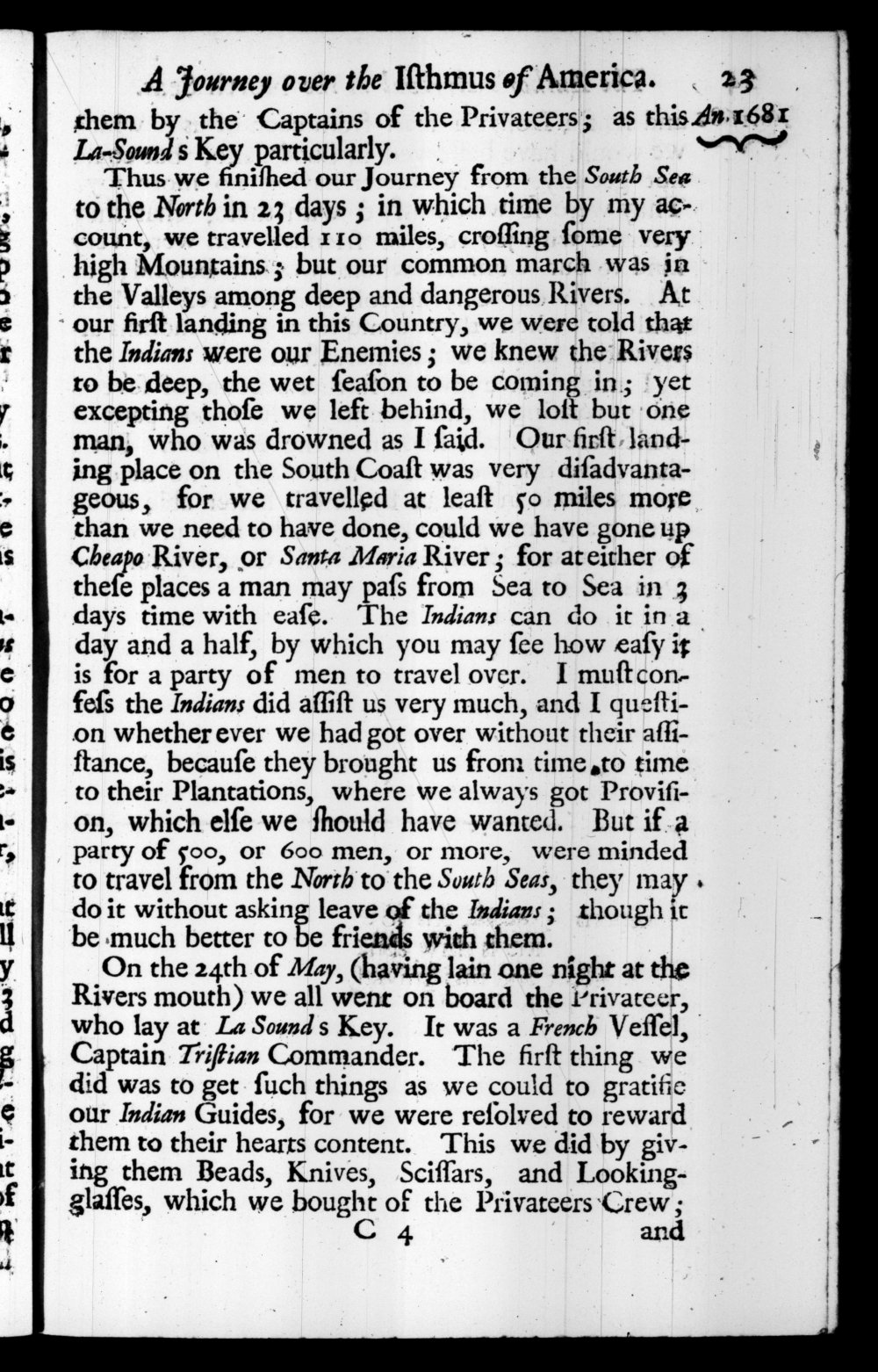 Page 23 screenshot of the book A New Voyage Round the World by William Dampier (1697 Edition).