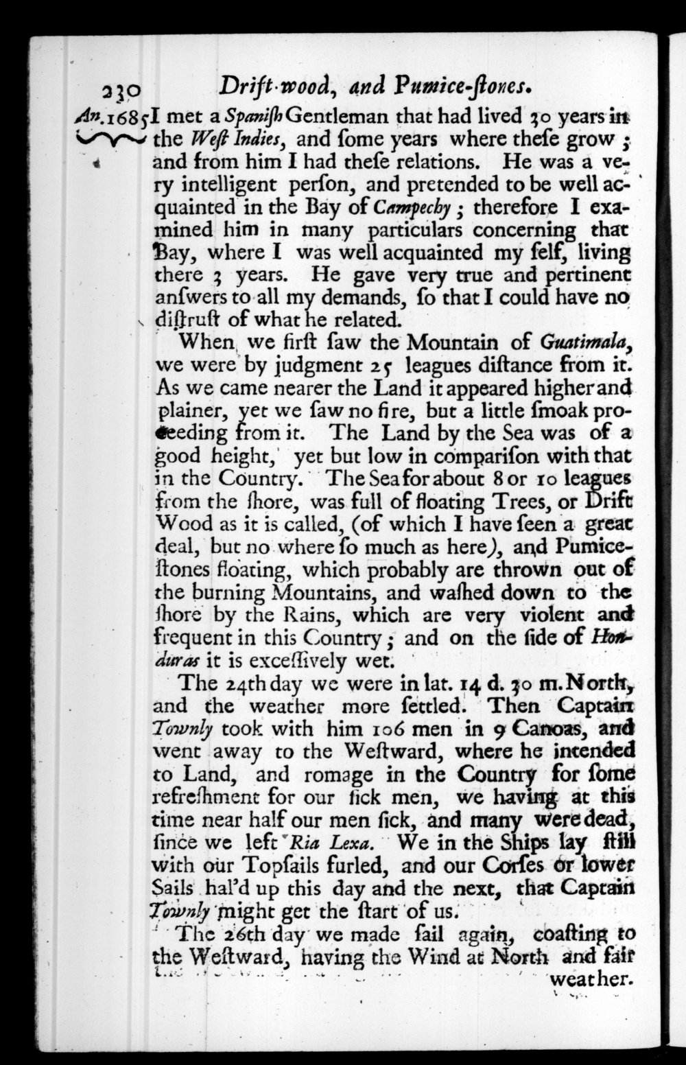 Page 230 screenshot of the book A New Voyage Round the World by William Dampier (1697 Edition).