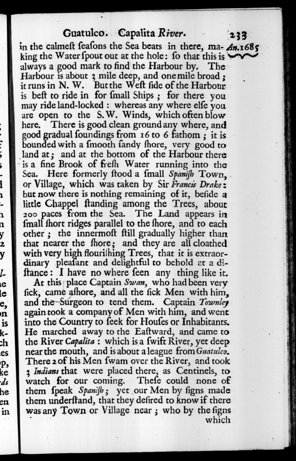 Page 233 screenshot of the book A New Voyage Round the World by William Dampier (1697 Edition).