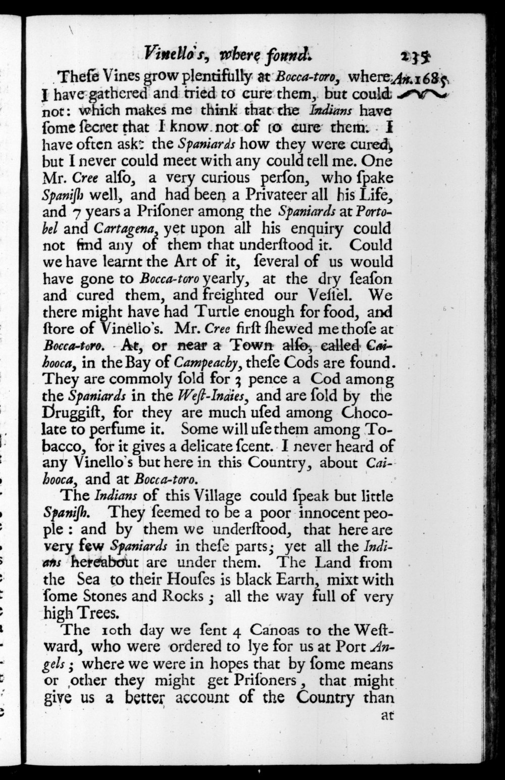 Page 235 screenshot of the book A New Voyage Round the World by William Dampier (1697 Edition).