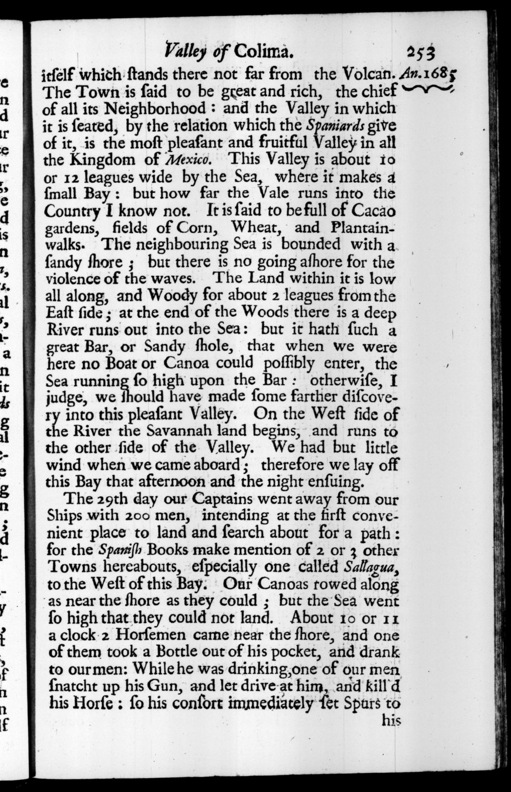 Page 253 screenshot of the book A New Voyage Round the World by William Dampier (1697 Edition).