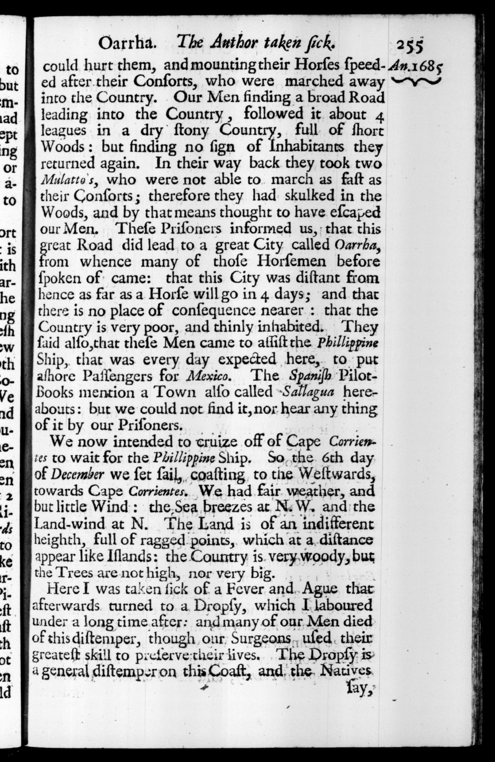 Page 255 screenshot of the book A New Voyage Round the World by William Dampier (1697 Edition).