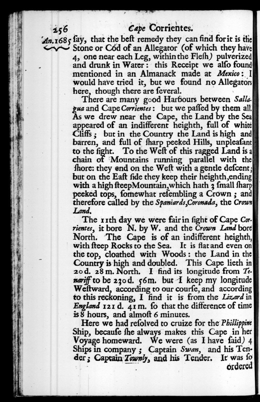 Page 256 screenshot of the book A New Voyage Round the World by William Dampier (1697 Edition).
