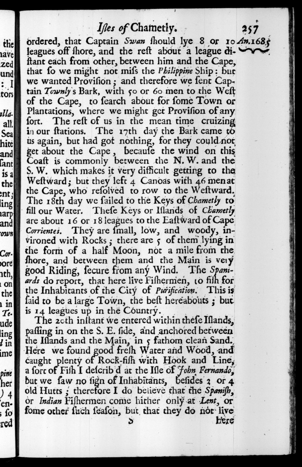 Page 257 screenshot of the book A New Voyage Round the World by William Dampier (1697 Edition).