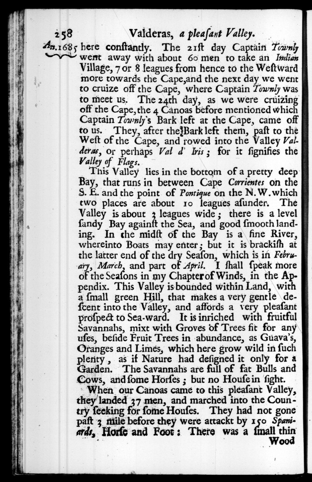 Page 258 screenshot of the book A New Voyage Round the World by William Dampier (1697 Edition).
