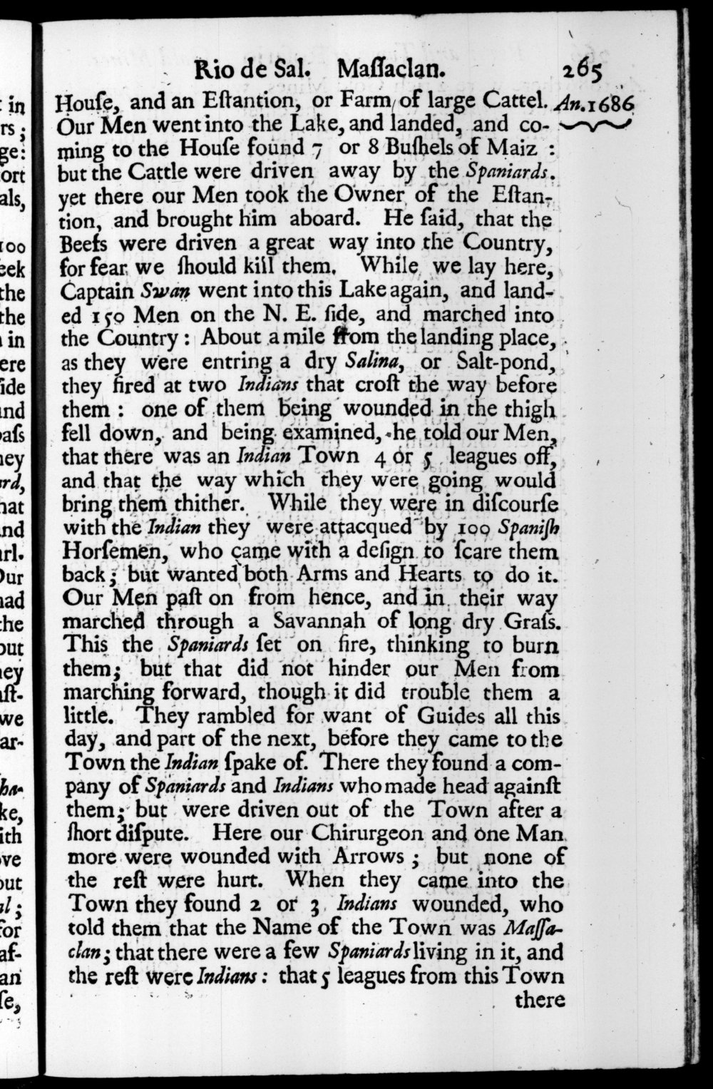 Page 265 screenshot of the book A New Voyage Round the World by William Dampier (1697 Edition).