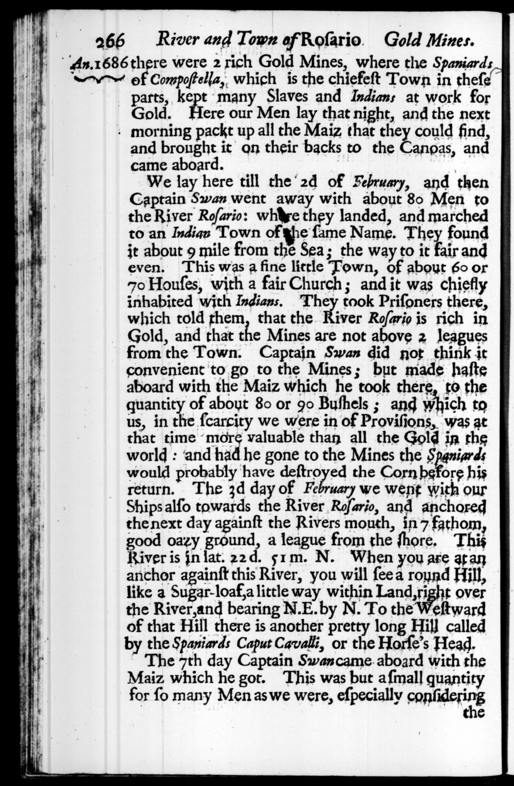 Page 266 screenshot of the book A New Voyage Round the World by William Dampier (1697 Edition).