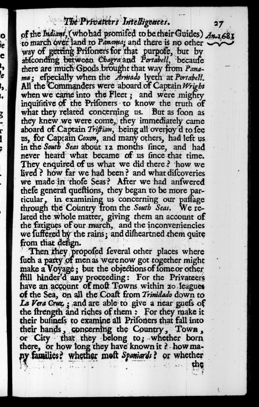Page 27 screenshot of the book A New Voyage Round the World by William Dampier (1697 Edition).