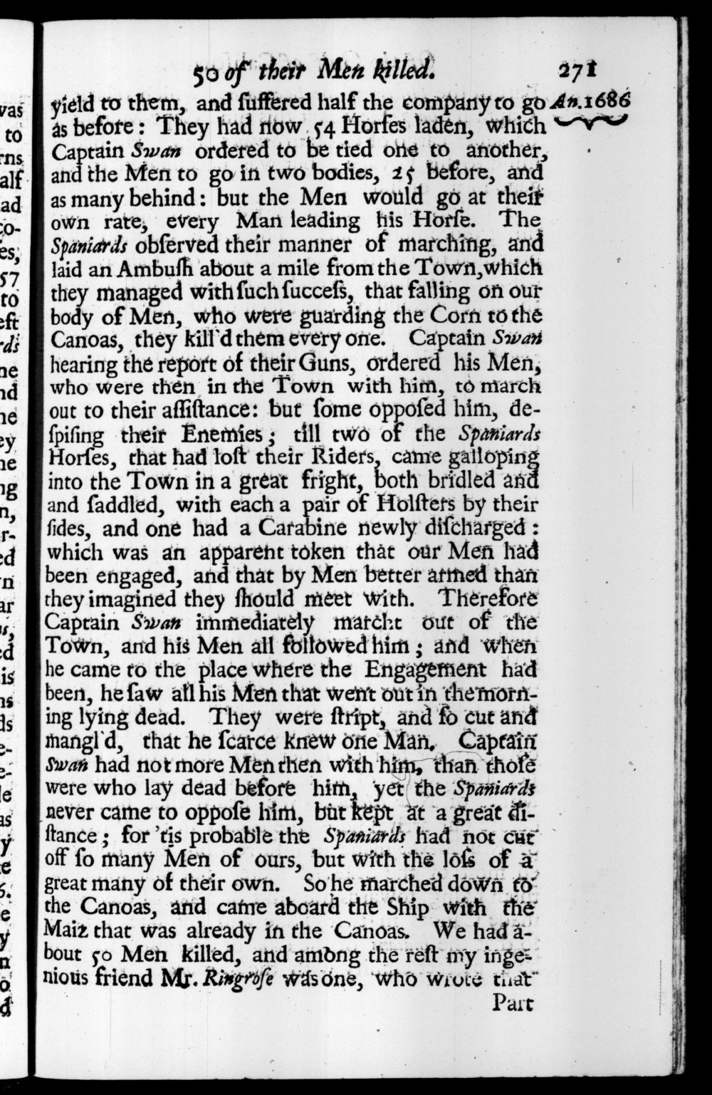 Page 271 screenshot of the book A New Voyage Round the World by William Dampier (1697 Edition).