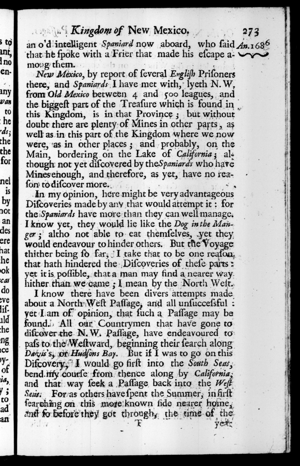Page 273 screenshot of the book A New Voyage Round the World by William Dampier (1697 Edition).