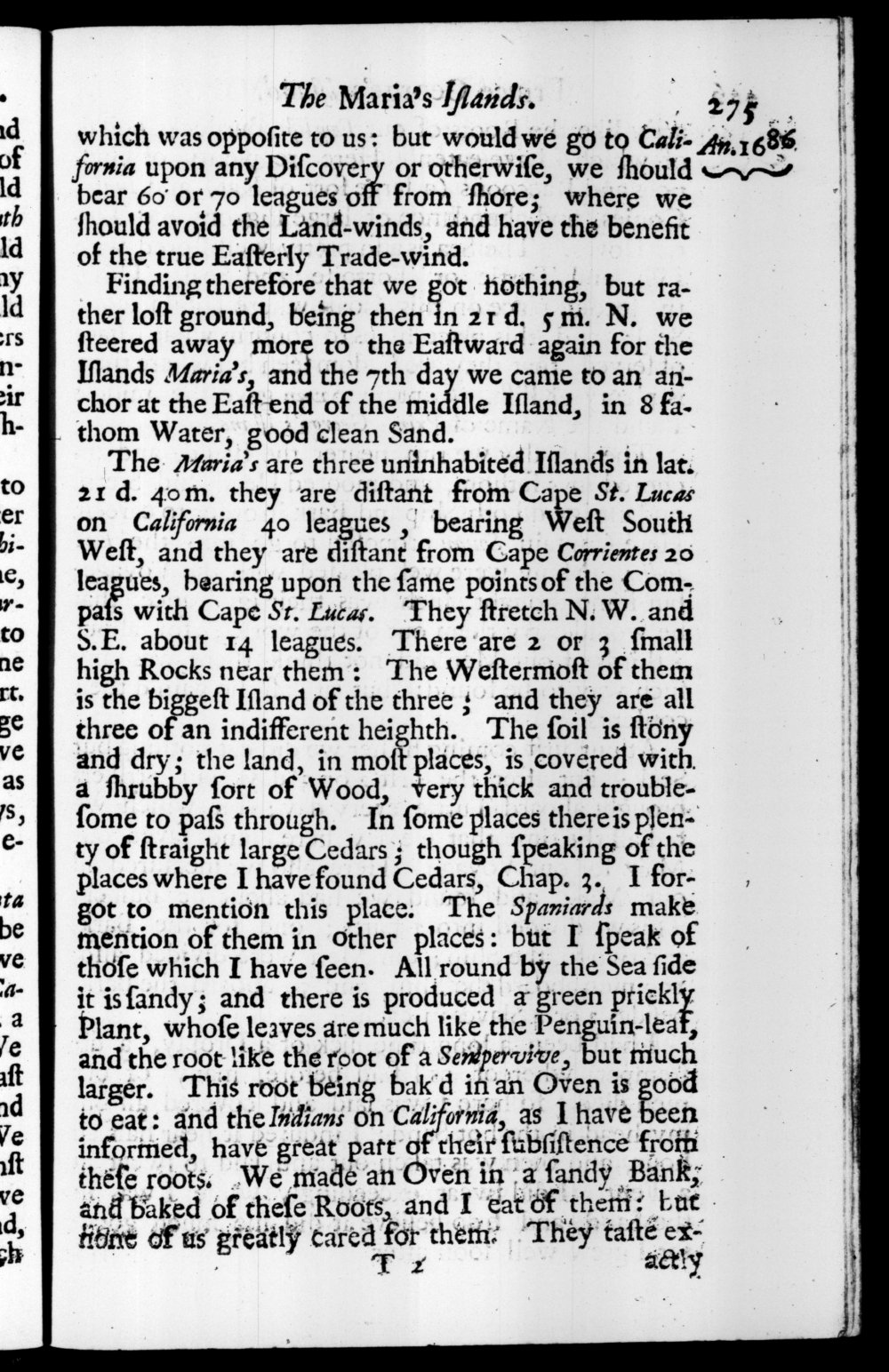 Page 275 screenshot of the book A New Voyage Round the World by William Dampier (1697 Edition).
