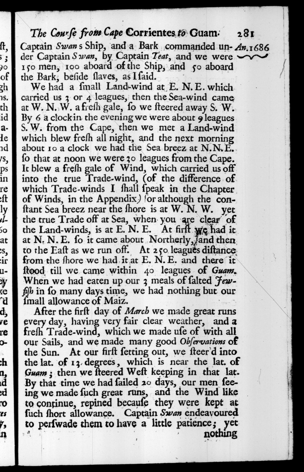 Page 281 screenshot of the book A New Voyage Round the World by William Dampier (1697 Edition).