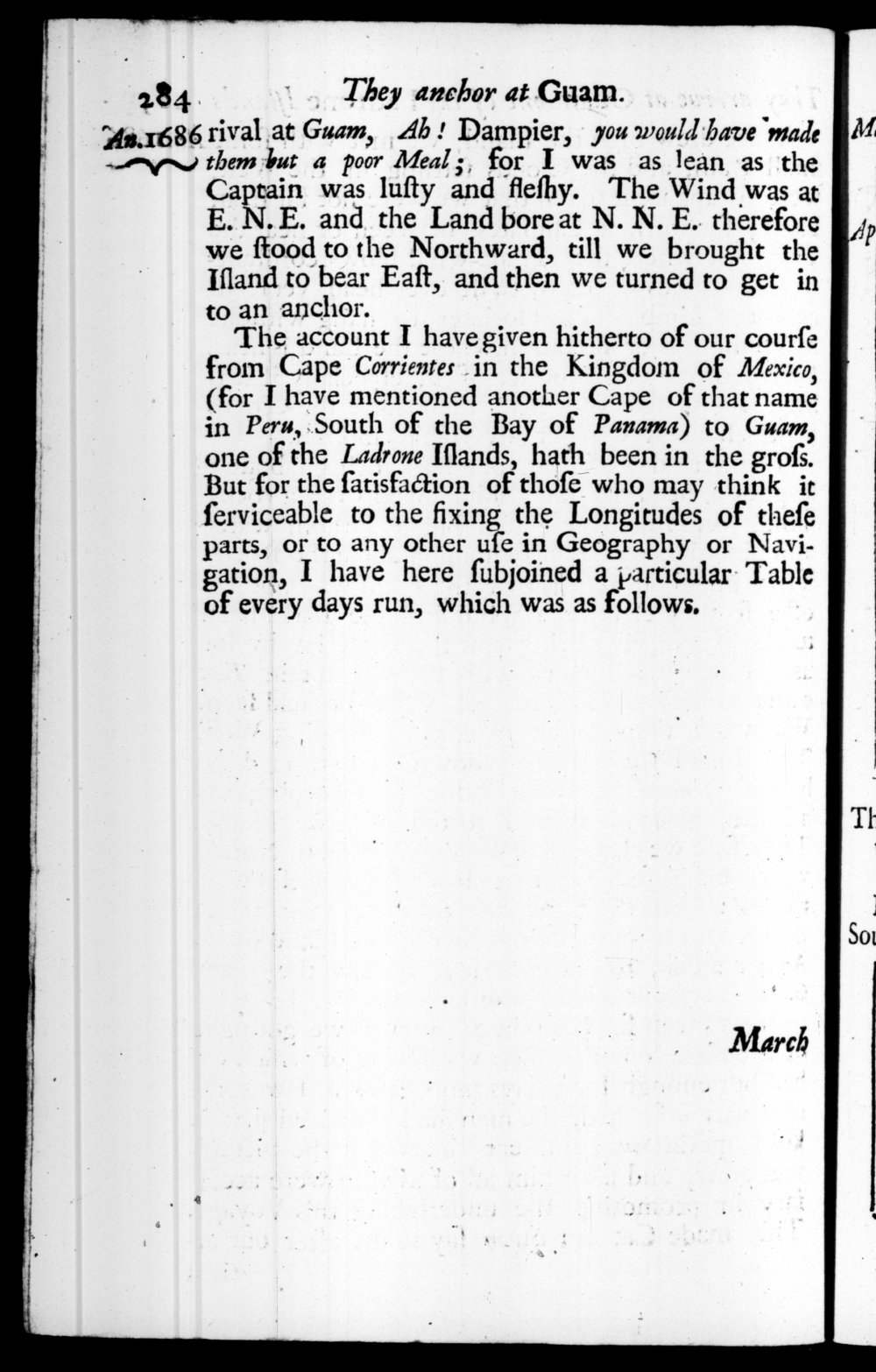Page 284 screenshot of the book A New Voyage Round the World by William Dampier (1697 Edition).