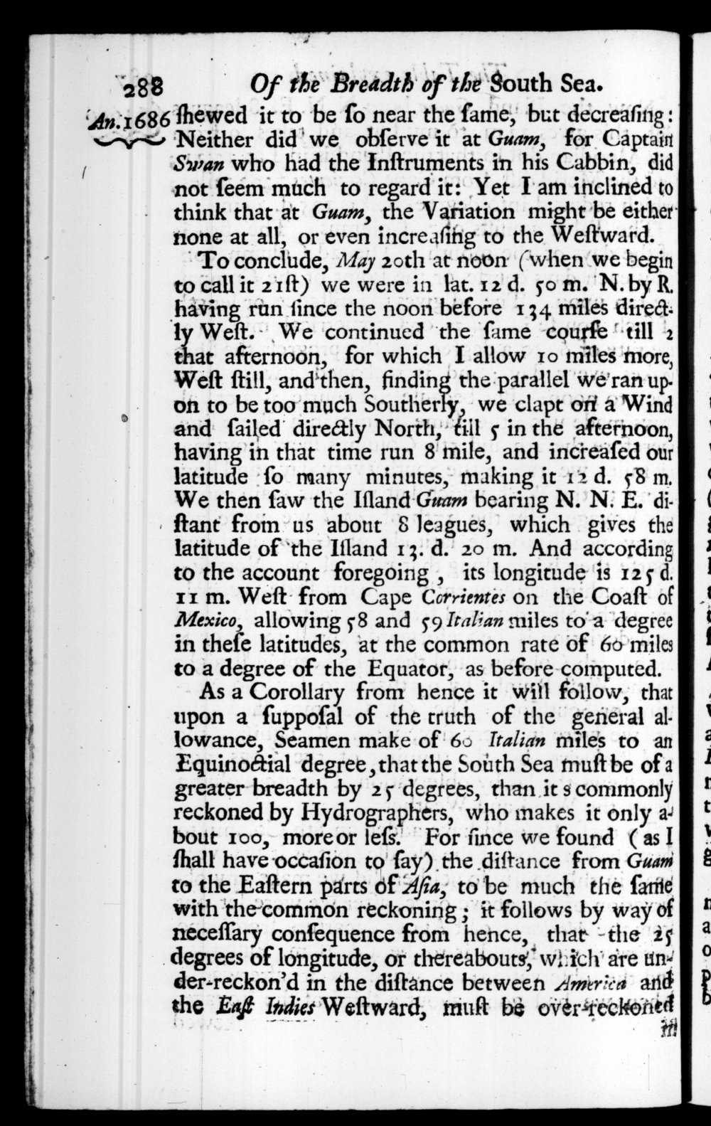 Page 288 screenshot of the book A New Voyage Round the World by William Dampier (1697 Edition).