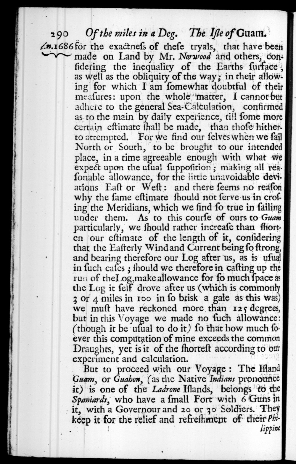 Page 290 screenshot of the book A New Voyage Round the World by William Dampier (1697 Edition).
